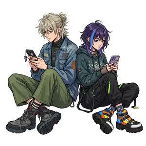 Anime character design of two friends