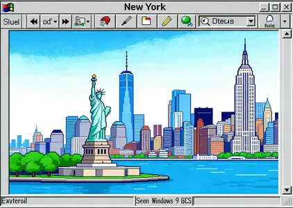New York skyline in a retro desktop window