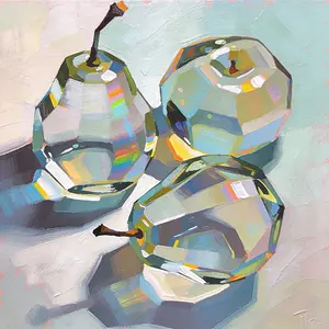 Abstract painting of iridescent glass fruit