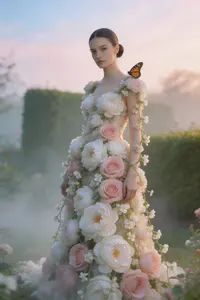 Fashion editorial: a gown made of living flowers
